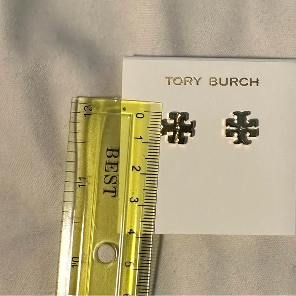 Tory Burch logo stud earrings Silver New - Picture 2 of 4